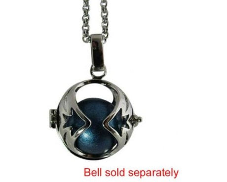 Rhodium-plated Angel Caller Necklace with 80cm adjustable chain and soothing chime for spiritual protection.