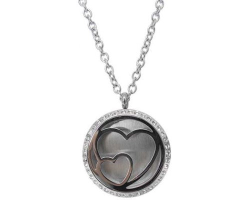 Heart-shaped Angel Caller locket with brass ball bell for chimes, 70 cm chain; symbolizes love and protection.