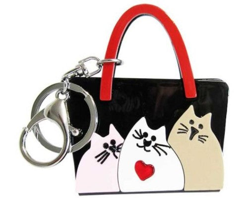 Key Ring Hand Bag - Black/Three Cats