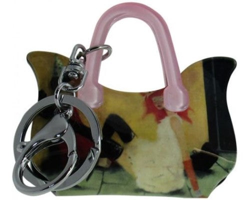 Stylish acrylic keyring handbag with 3D design, reflecting French chic elegance, measuring 7.0cm W x 6.5cm H.