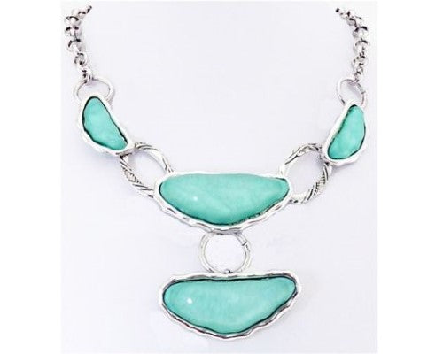 Jax Matt Silver/Aqua Necklace featuring a sleek matt silver finish and vibrant aqua accents for stylish versatility.