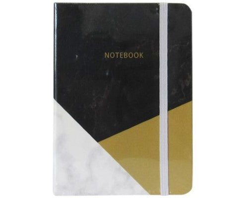 Stylish Marble Gold notebook with lined paper, elastic closure, and compact size for on-the-go note-taking.