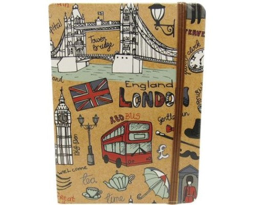 Travel-themed notebook featuring lined paper and elastic closure, perfect for journaling adventures on-the-go.