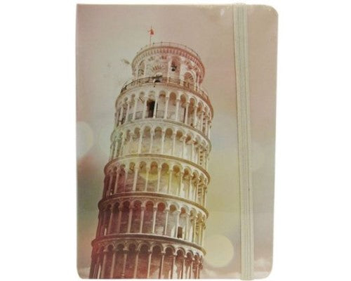 Elegant Vista Pisa notebook with lined pages, measuring 14.5 x 10.5 cm and featuring a secure elastic closure.