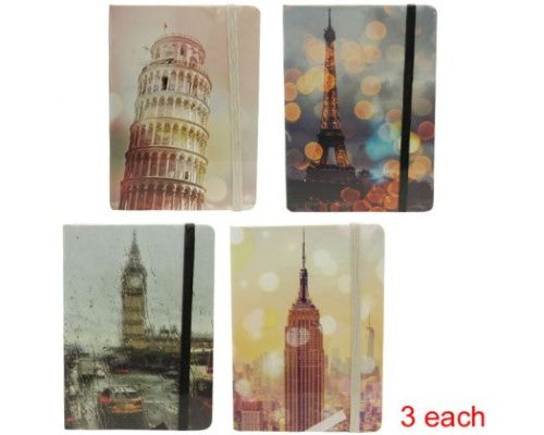 Set of 12 elegant lined notebooks with elastic closures, travel-friendly, ideal for notes and sketches.