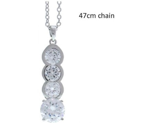Elegant Four Crystals Necklace encircled in silver, 46cm long, perfect for layering or statement wear.