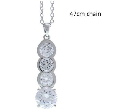 Elegant Four Crystals Necklace encircled in silver, 46cm long, perfect for layering or statement wear.