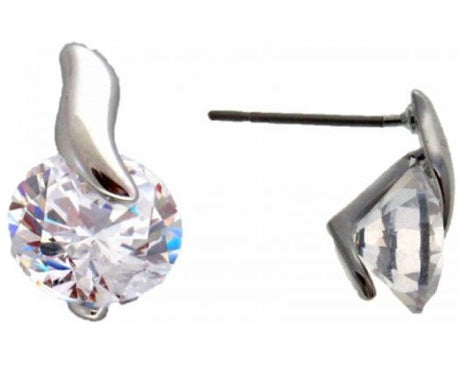 Elegant pierced donut earrings featuring clear cubic zirconia and a stylish silver twist design.
