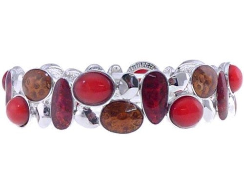 Vibrant red and orange oval beads in an elasticated bracelet, perfect for adding a pop of color to any outfit.