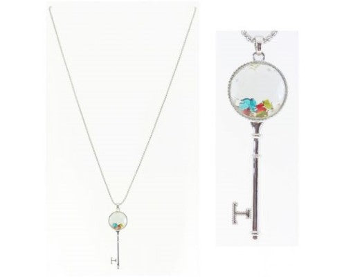 Elegant Key Bow Necklace featuring sparkling multi-crystals, 80cm long for a chic, versatile accessory.