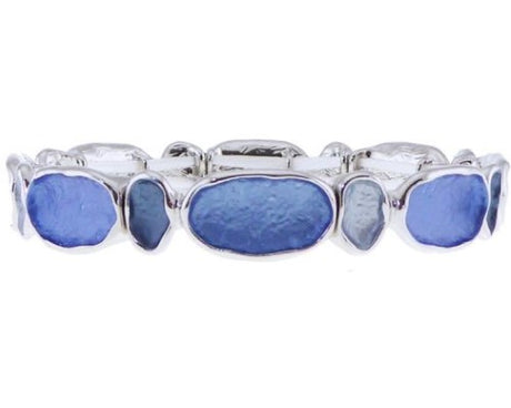 Elegant elasticated blue bracelet featuring interlocking oval designs, perfect for elevating any outfit.