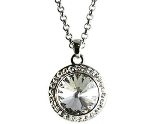 Elegant CZ Crystal Necklace with diamante surround, 46cm chain, 2x2cm pendant, perfect for any occasion.
