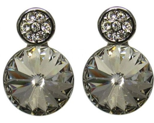 Elegant pierced earrings featuring large round clear CZ center and sparkling diamante studs, perfect for day or night.