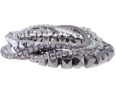 Stylish gunmetal bracelet with sparkling diamante accents, elasticated for comfort and versatility.