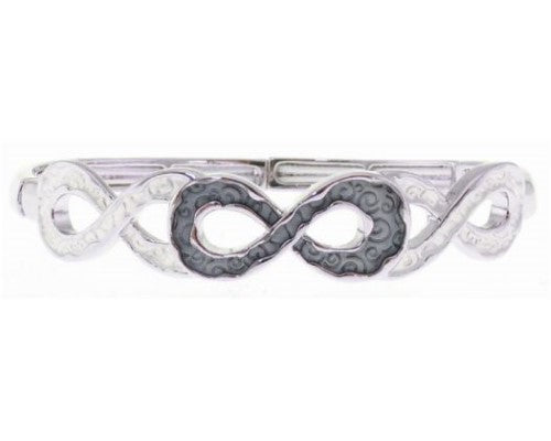 Silver & Grey Infinity Bracelet featuring an elasticated design and a timeless infinity symbol for stylish elegance.