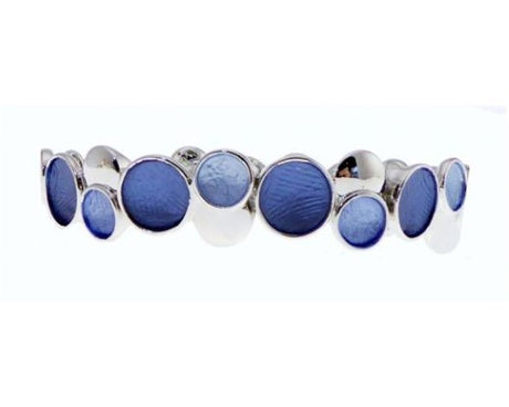 Elegant pale and royal blue enamel circles bracelet with a secure magnetic fastening, perfect for any occasion.
