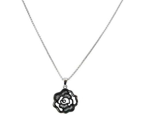 Elegant rose outline pendant necklace in rhodium, 44 cm chain, perfect for casual or formal wear.