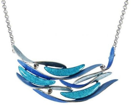 Elegant blue wave-inspired necklace, 36cm adjustable chain, perfect for casual or formal wear.