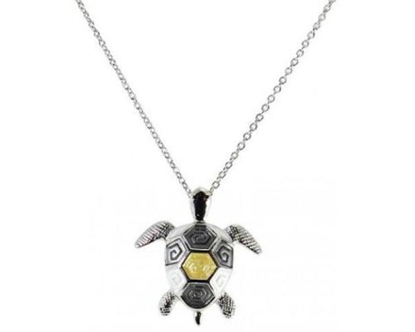 Gold, white, and silver SeaTurtle necklace with detailed pendant on a 45 cm chain, perfect for ocean lovers.