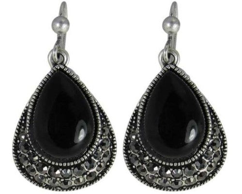 Antique black teardrop earrings with a vintage charm and modern style, perfect for any occasion.