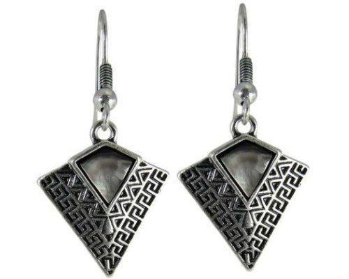 Stylish Jax Art Deco Black Shell Earrings with geometric design, perfect for elevating any outfit with vintage elegance.