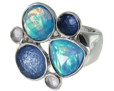 Jax Fantasy Opal-Blues Ring featuring opal hues on an elasticated band, perfect for any occasion.