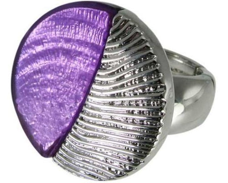 Jax Purple Ring featuring a silver leaf design, elasticated fit, 2.5 cm diameter, perfect for casual or elegant styling.