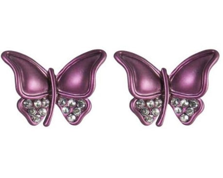 Jax Butterfly earrings featuring sparkling purple diamantes, perfect for elevating any outfit with elegance.