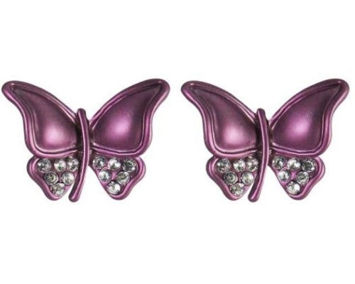 Jax Butterfly earrings featuring sparkling purple diamantes, perfect for elevating any outfit with elegance.