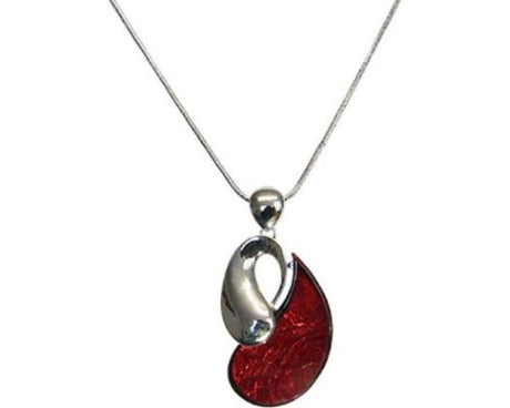 Elegant Jax Rhod T'drop necklace featuring a red resin teardrop pendant on a 46 cm chain with a 7 cm extension.