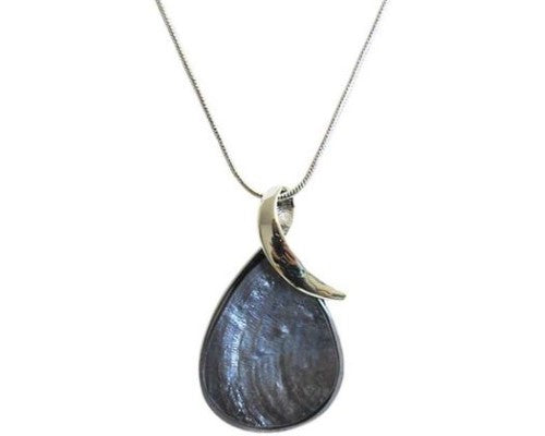 Stunning Jax Rhodium Teardrop Necklace in Slate, featuring a 5.5 cm pendant and adjustable 46 cm chain for modern elegance.
