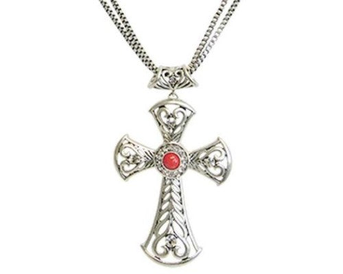 Jax Celtic Cross Necklace featuring sparkling diamantes and layered box chains, perfect for casual and formal occasions.