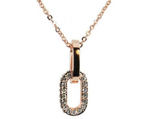 Rose gold Jax Swarovski Oval Necklace featuring a 2.7 cm x 1 cm pendant adorned with sparkling crystals on a delicate chain.