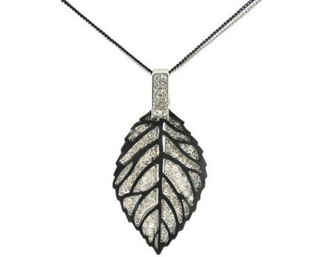 Elegant Jax Black Diamante Leaf Necklace with dual chains, featuring a striking leaf pendant adorned with sparkling diamantes.