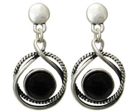 Nautical-inspired Jax Marine Knots Earrings with double circle design and black resin center, 3 cm long.