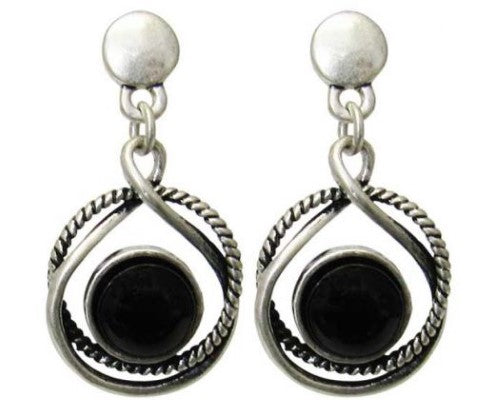 Nautical-inspired Jax Marine Knots Earrings with double circle design and black resin center, 3 cm long.