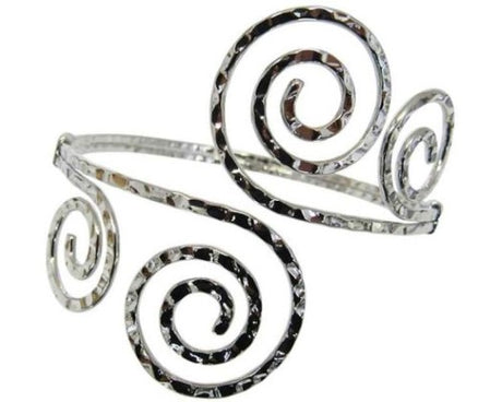 Elegant JaxDimpled Swirl Cuff bracelet with dimpled rhodium finish and four artistic swirls, adjustable for comfort.
