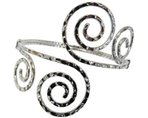 Elegant JaxDimpled Swirl Cuff bracelet with dimpled rhodium finish and four artistic swirls, adjustable for comfort.
