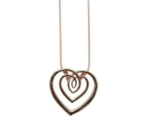 Elegant rose gold Jax RG Entwined Heart Necklace with 70 cm chain, featuring a 3.8 x 3.6 cm heart pendant.