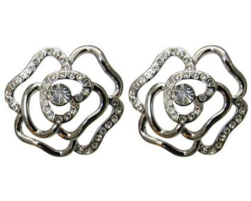 Exquisite diamante-encrusted rose earrings, measuring 2.4 x 2 cm, perfect for special occasions and everyday elegance.