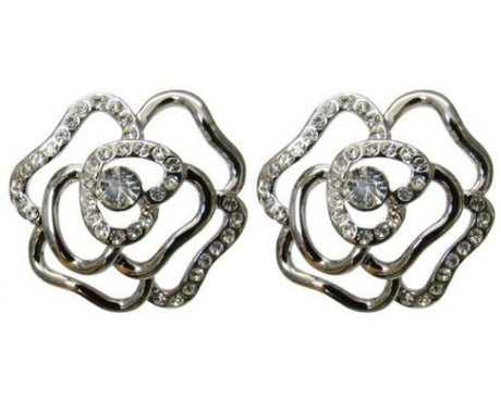 Exquisite diamante-encrusted rose earrings, measuring 2.4 x 2 cm, perfect for special occasions and everyday elegance.