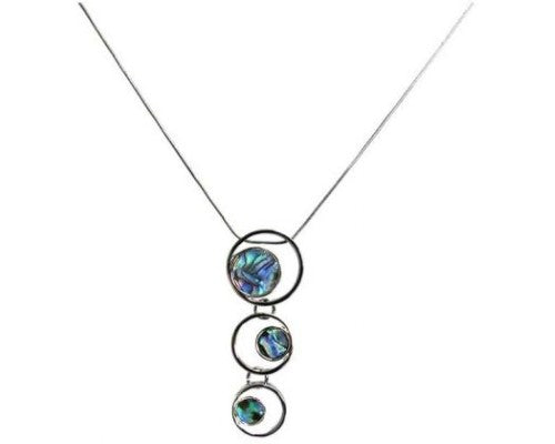 Jax Three Drop Paua Necklace featuring iridescent faux paua shell drops on a durable chain for ocean-inspired elegance.