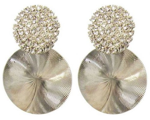 Elegant Jax Silver Disc Earrings with sparkling diamantes, 3 cm long, perfect for any occasion.