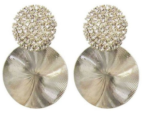 Elegant Jax Silver Disc Earrings with sparkling diamantes, 3 cm long, perfect for any occasion.