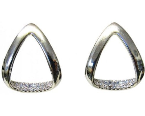 Chic triangular pierced earrings adorned with sparkling diamante stones, measuring 2 x 1.5 cm. Perfect for any occasion.