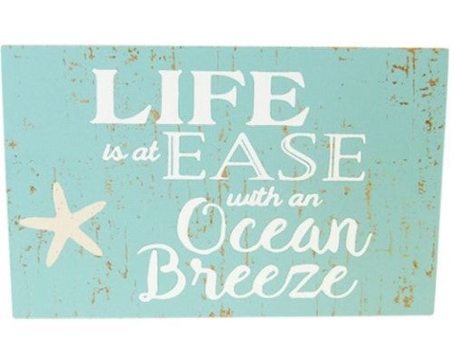 Beach Magnet Life Ease, 11x7 cm rustic MDF magnet featuring a charming beach design for home or travel decor.