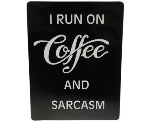 Black and white sarcasm magnet for coffee lovers, measuring 10 cm x 7.7 cm, perfect for adding charm to your fridge.