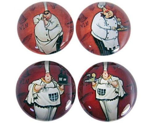Set of 4 glass fridge magnets featuring charming chef designs, perfect for organizing notes and recipes.