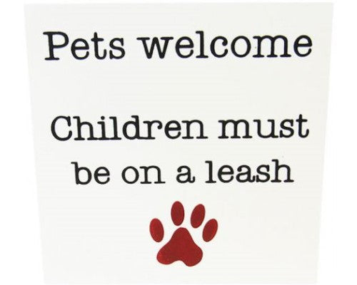 Charming 10 x 10 cm MDF magnet with 'Pets Welcome' design, perfect for pet lovers' home decor.