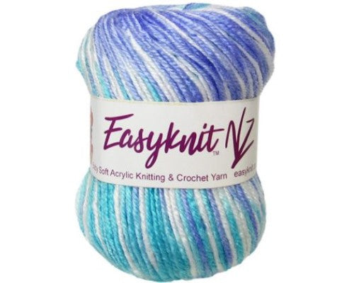 Soft baby blue 4-ply yarn in a 50g ball, perfect for cozy garments and baby items, ideal for easy knitting projects.
